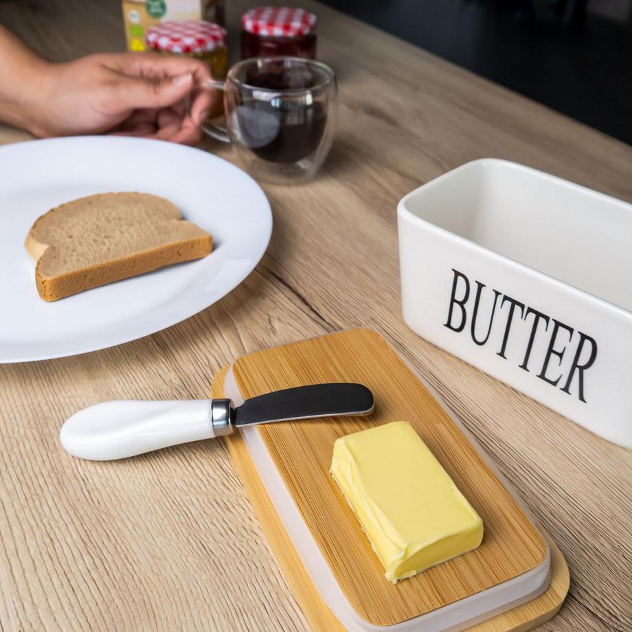 Intirilife Intirilife Butterdose mit Deckel und Messer aus Porzellan  