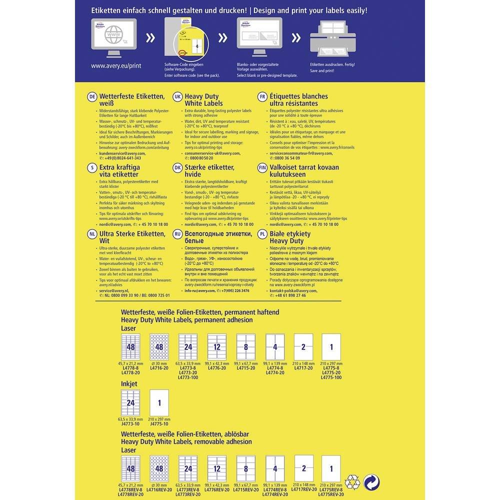 Avery-Zweckform AVERY ZWECKFORM Etiketten Laser 210x148mm, wetterfest 20 Blatt  