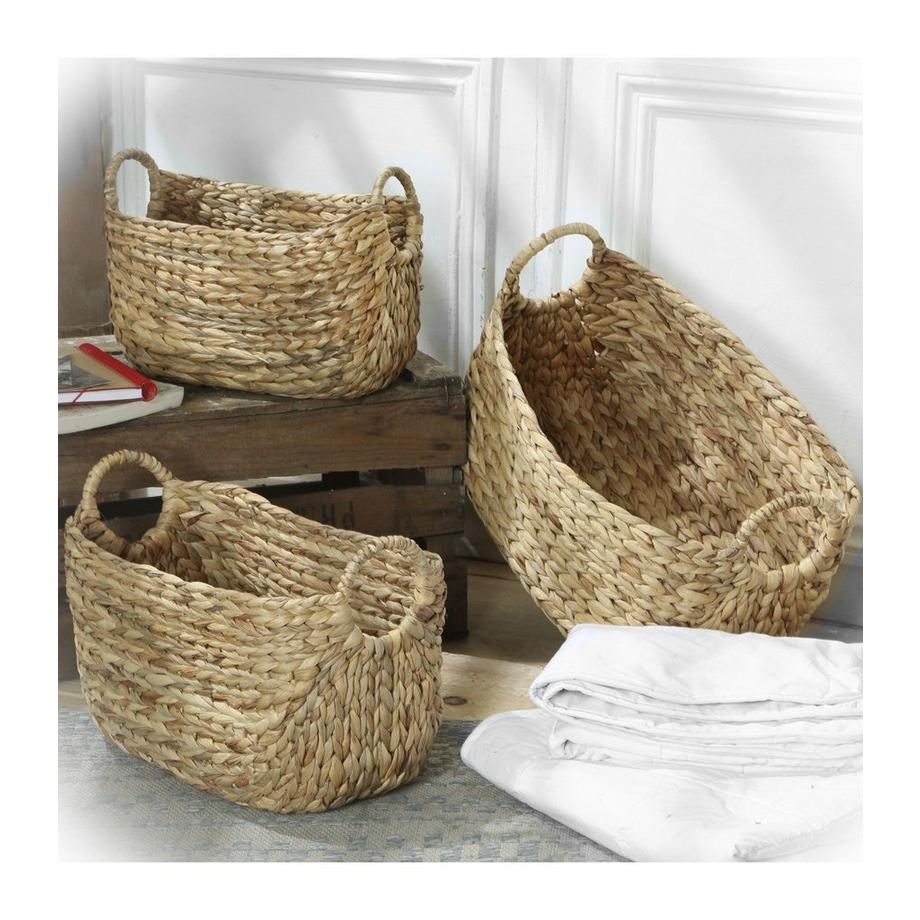 Casâme Lot de 3 Paniers en Jacinthe d'eau avec poignées  