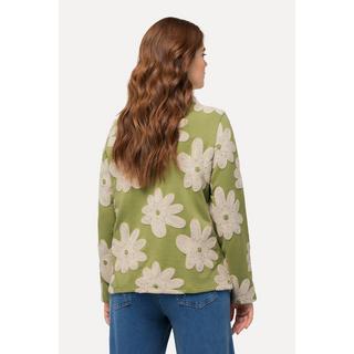 Ulla Popken  Sweat, broderie, col montant, manches longues, coton bio 