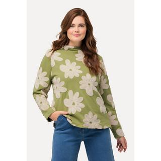 Ulla Popken  Sweat, broderie, col montant, manches longues, coton bio 