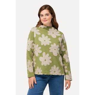 Ulla Popken  Sweat, broderie, col montant, manches longues, coton bio 