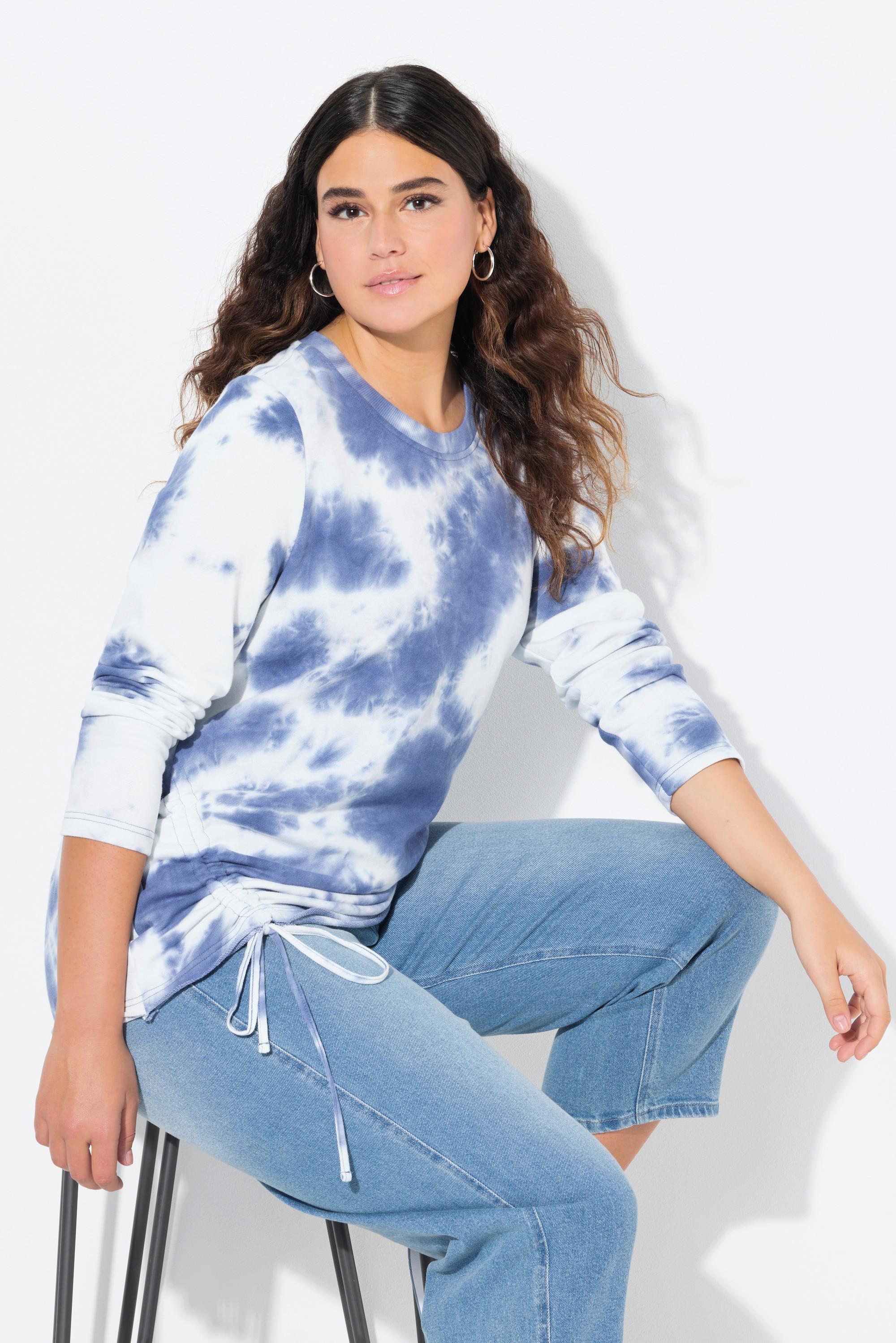 Ulla Popken Sweatshirt Batikmuster Saumband Rundhals Langarm  