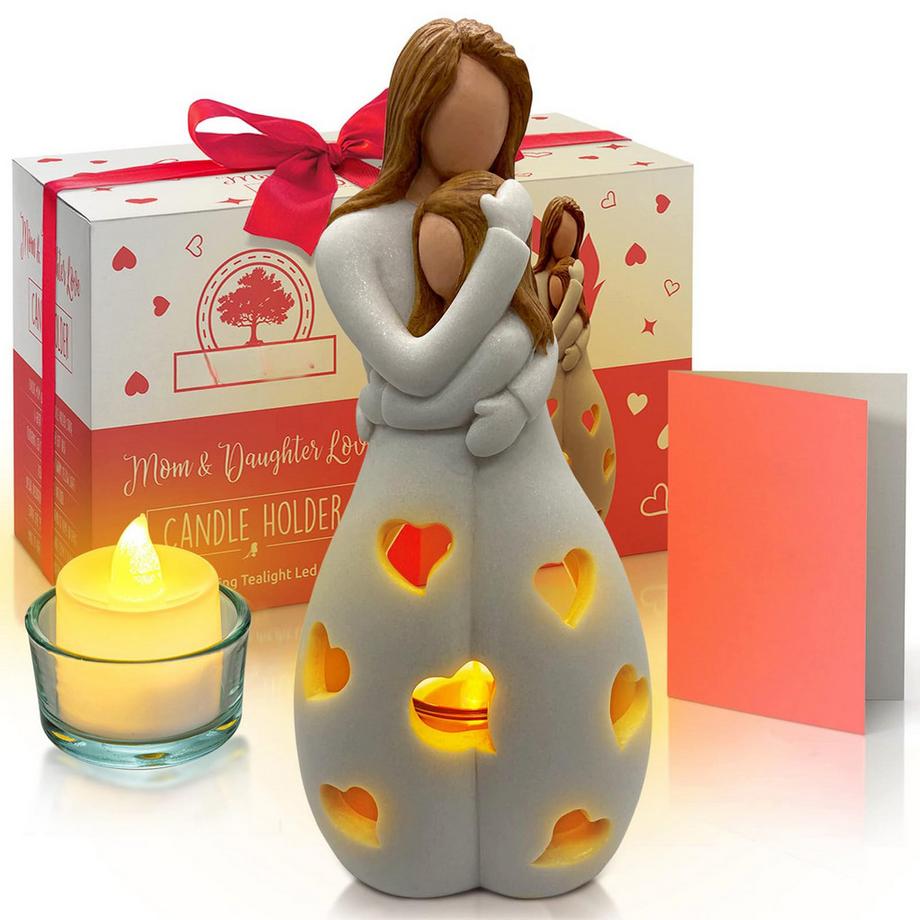 Alopini  Geschenk Mama Kerzenhalter Geschenk für Muttertag, Mutter und Tochter Kerzenhalter mit LED-Kerze 