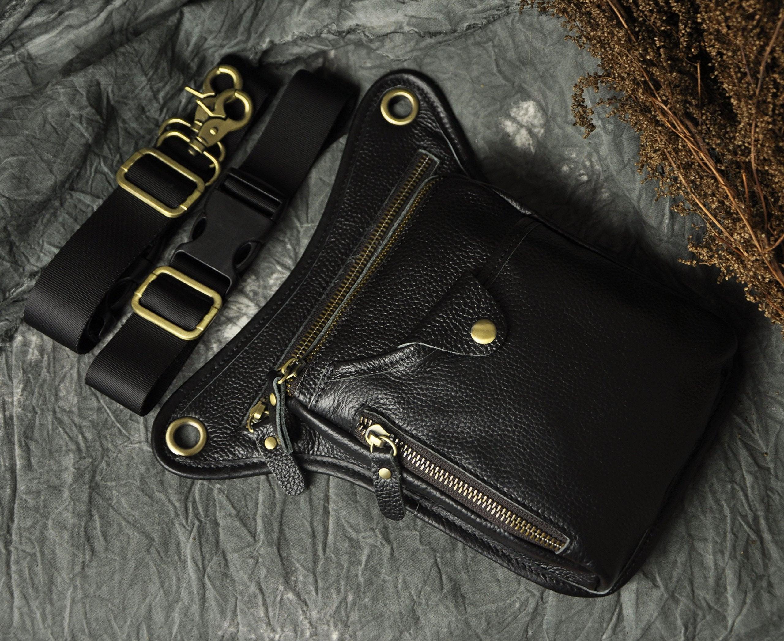 Only-bags.store Sac de Jambe en Cuir Véritable Sac de Voyage Sac de Hanche Randonnée Escalade Sac de Cuisse  