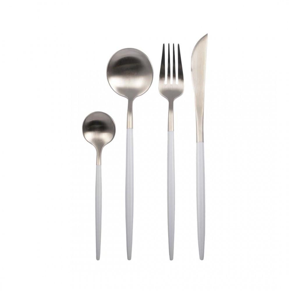 Image of Besteckset 24-teilig Silber und Weiß Besteckset 24-teilig Silber und Weiß