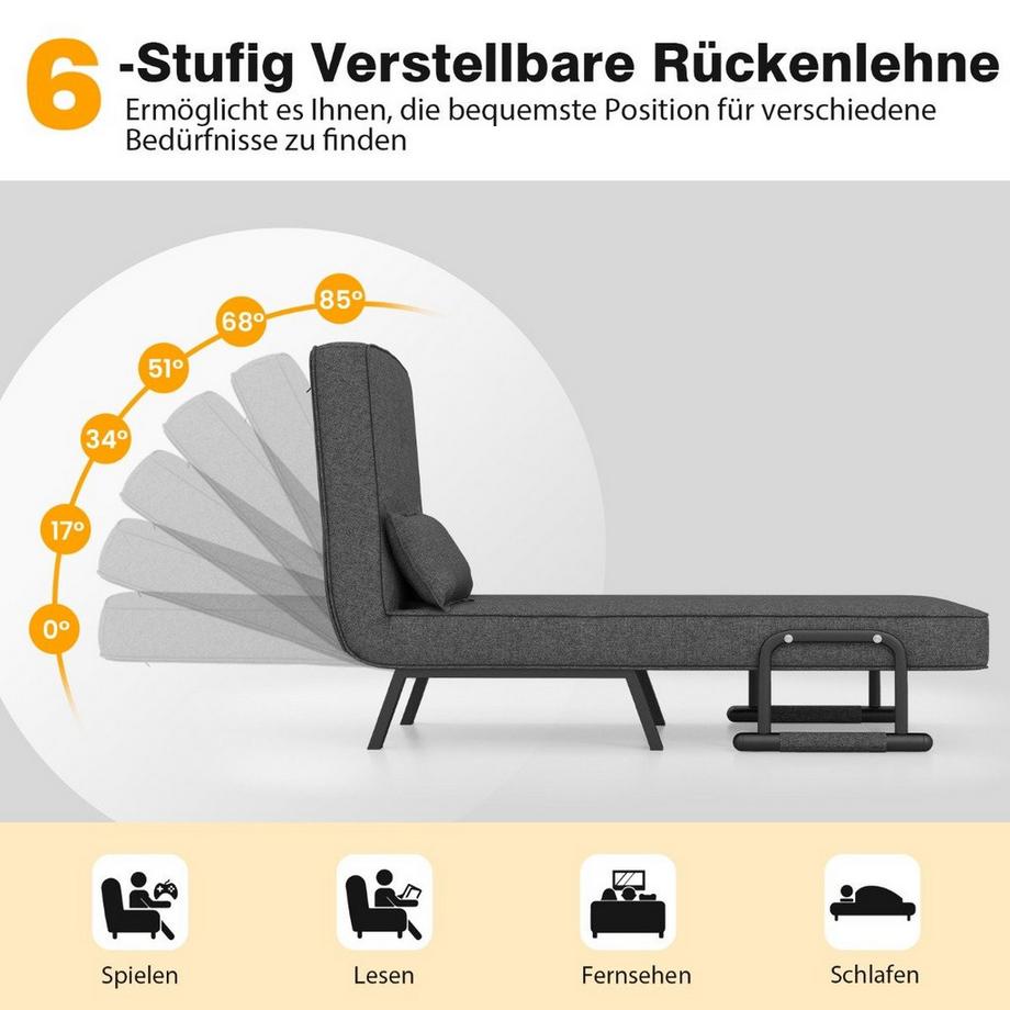 Schlafsessel Klappbares Verstellbares Schlafsofa Sofabett mit Rückenlehne Dunkelgrau