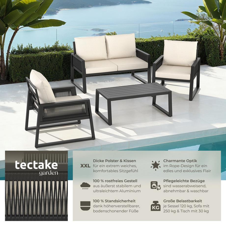 Tectake Ensemble de salon de jardin en aluminium Captive au design cordé  