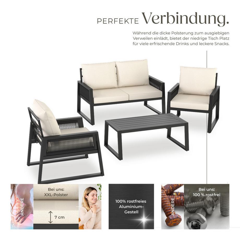 Tectake Ensemble de salon de jardin en aluminium Captive au design cordé  