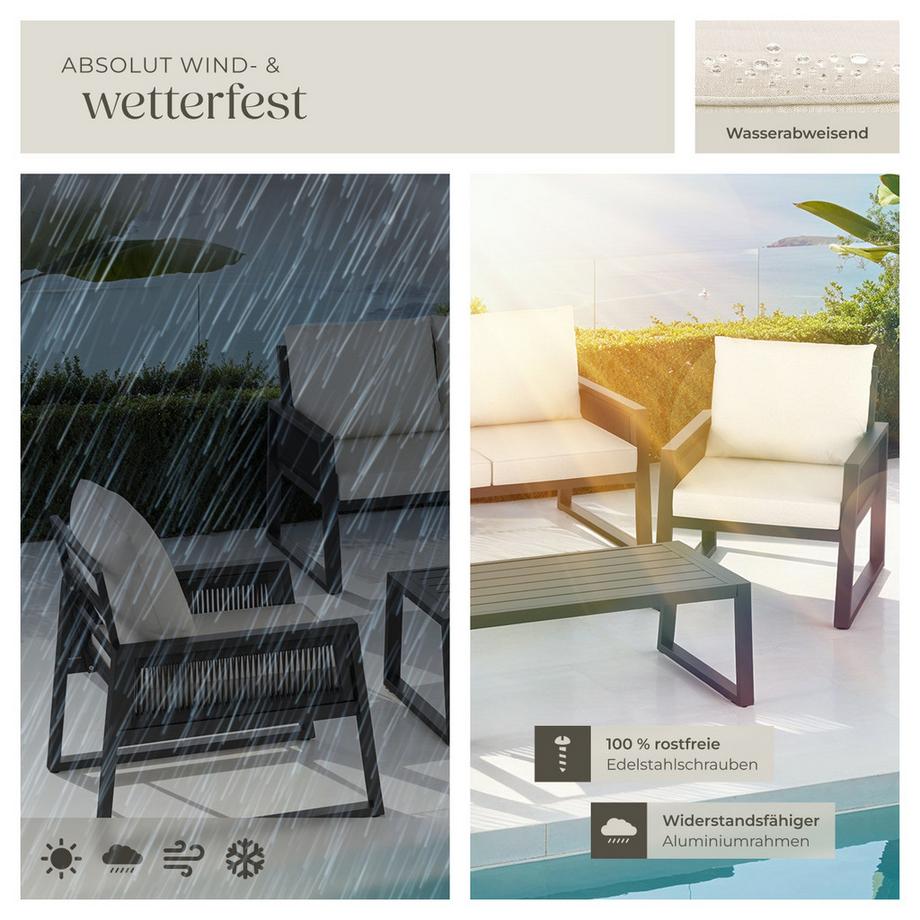 Tectake Ensemble de salon de jardin en aluminium Captive au design cordé  