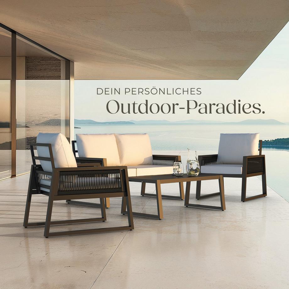 Tectake Ensemble de salon de jardin en aluminium Captive au design cordé  