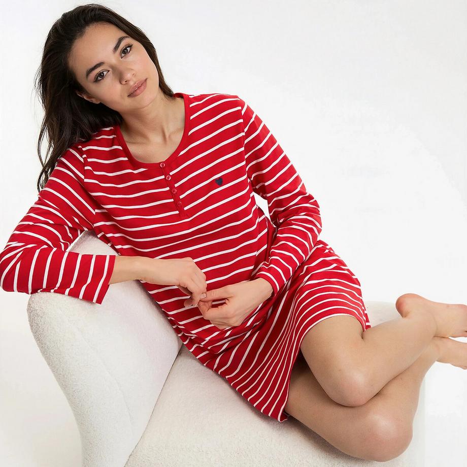 Chemise de nuit rayée en jersey de coton