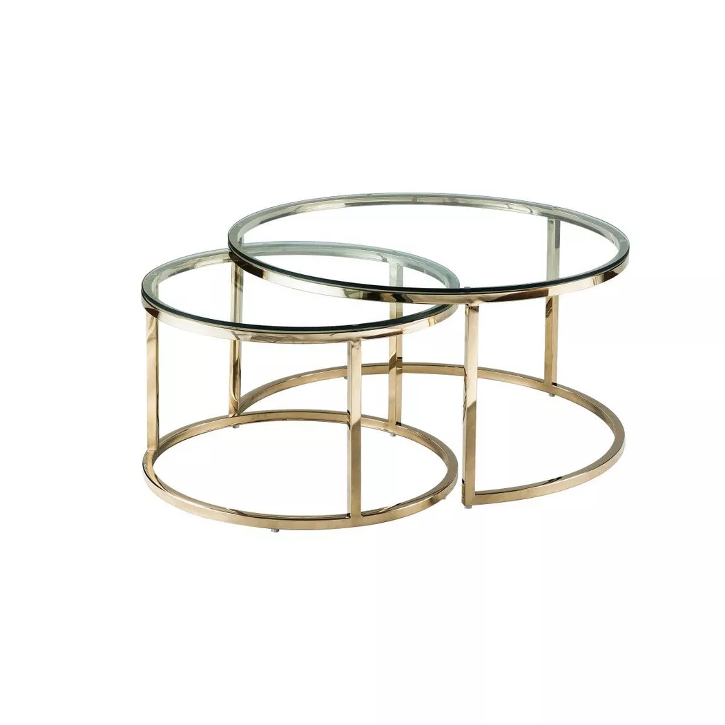 Pascal Morabito - Tables basses gigognes en verre trempé et acier inoxydable - Doré - maevane ii de