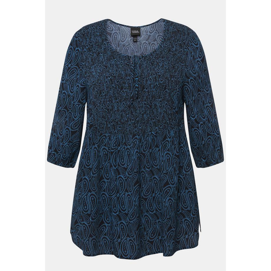 Ulla Popken Gesmokte A-Linien Bluse Rundhals 3/4-Arm  