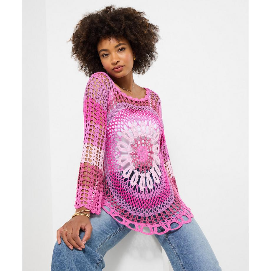 Häkel-Pullover mit langen Ärmeln