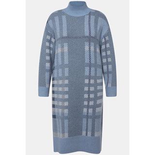 Ulla Popken  Robe en maille de laine mélangée à col montant et manches longues, motif à carreaux 