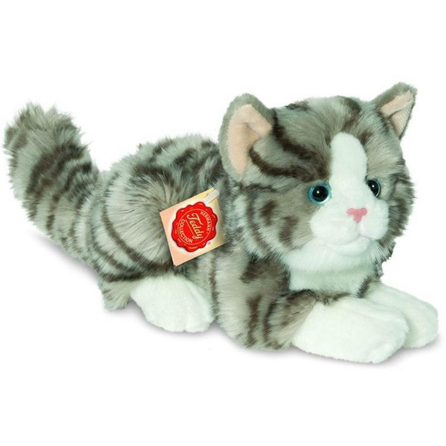 Hermann Teddy  Katze liegend grau, ca. 20cm 