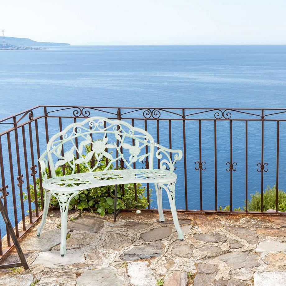 Northio Banc de jardin blanc verdâtre avec des roses  