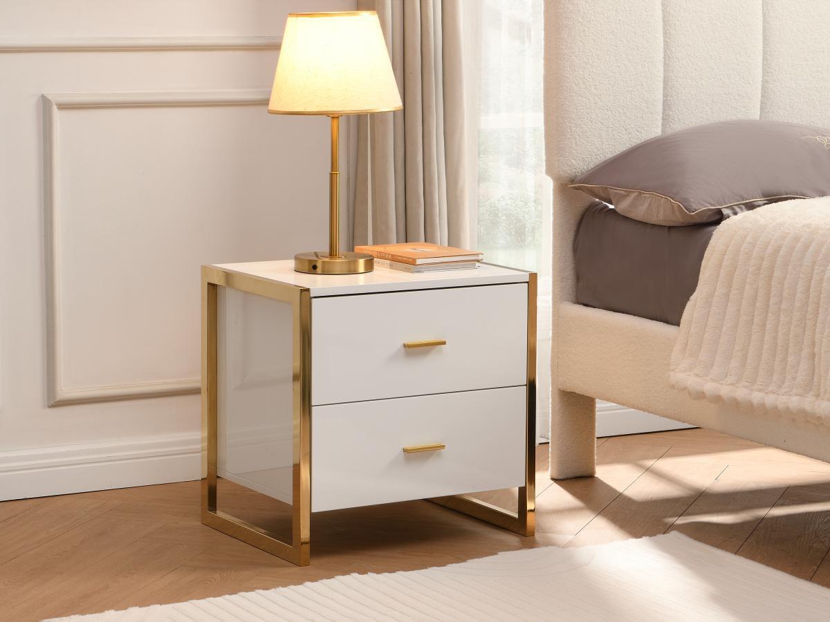 PASCAL MORABITO Lot de 2 tables de chevet 2 tiroirs - MDF - Blanc laqué et doré - OMBRELIA de Pascal Morabito  