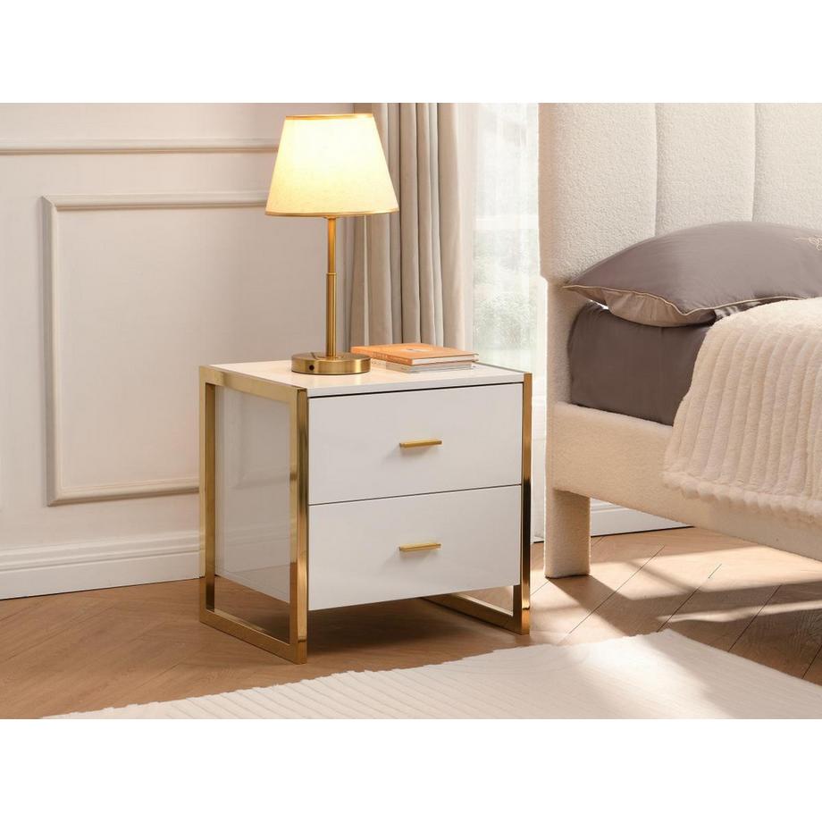 PASCAL MORABITO Comodino 2 cassetti MDF Bianco laccato e Dorato  - Lotto di 2 - OMBRELIA di PASCAL MORABITO  