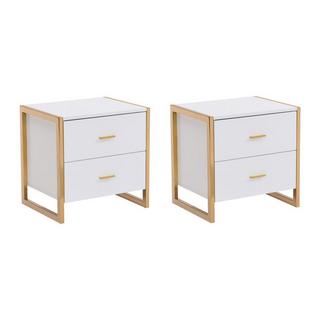 PASCAL MORABITO Lot de 2 tables de chevet 2 tiroirs - MDF - Blanc laqué et doré - OMBRELIA de Pascal Morabito  