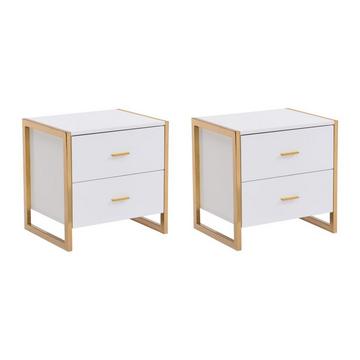 Lot de 2 tables de chevet 2 tiroirs - MDF - Blanc laqué et doré - OMBRELIA de Pascal Morabito