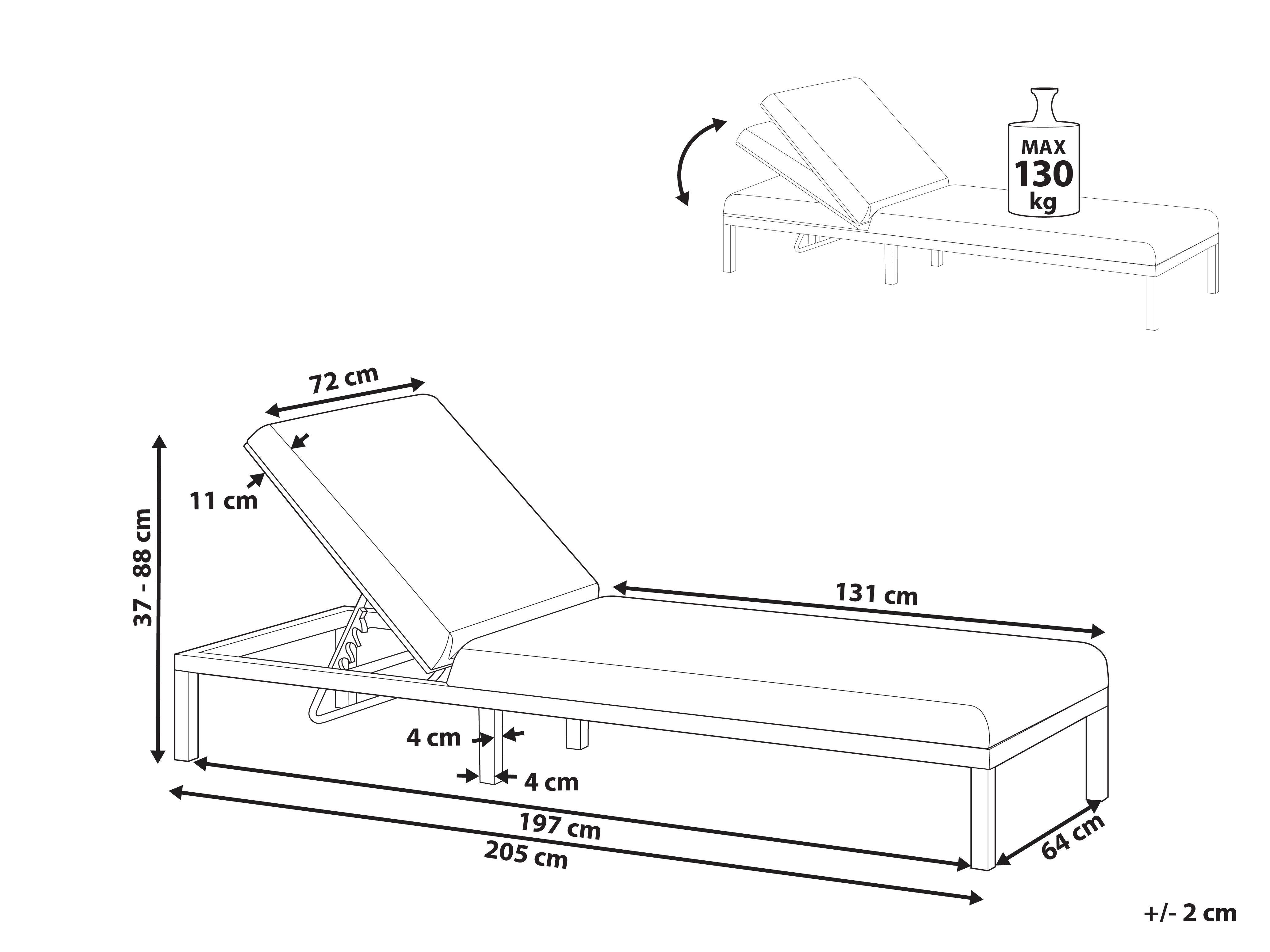 Beliani Lettino Prendisole con Cuscino en Alluminio Moderno LARIANO  