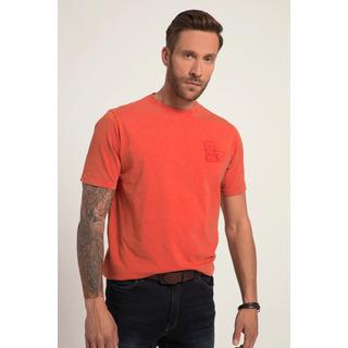 JP1880  T-shirt dal look vintage con applicazioni, scollo a girocollo e mezze maniche arancione scuro 