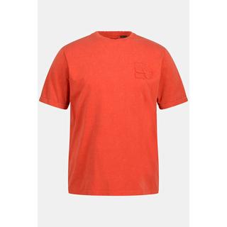 JP1880  T-shirt dal look vintage con applicazioni, scollo a girocollo e mezze maniche arancione scuro 