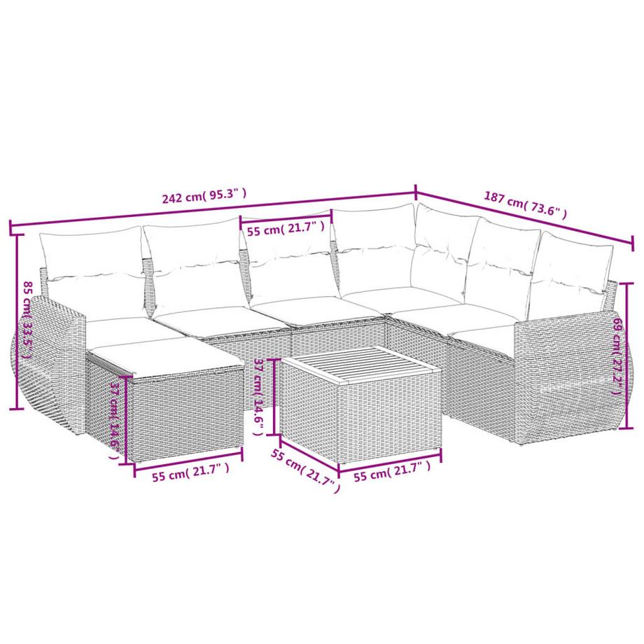VidaXL Ensemble de canapés de jardin rotin synthétique  