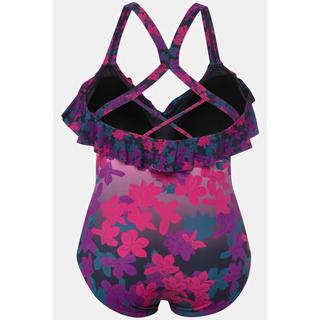 Ulla Popken  Maillot de bain avec bonnets souples. Matière recyclée, motif floral et volant 