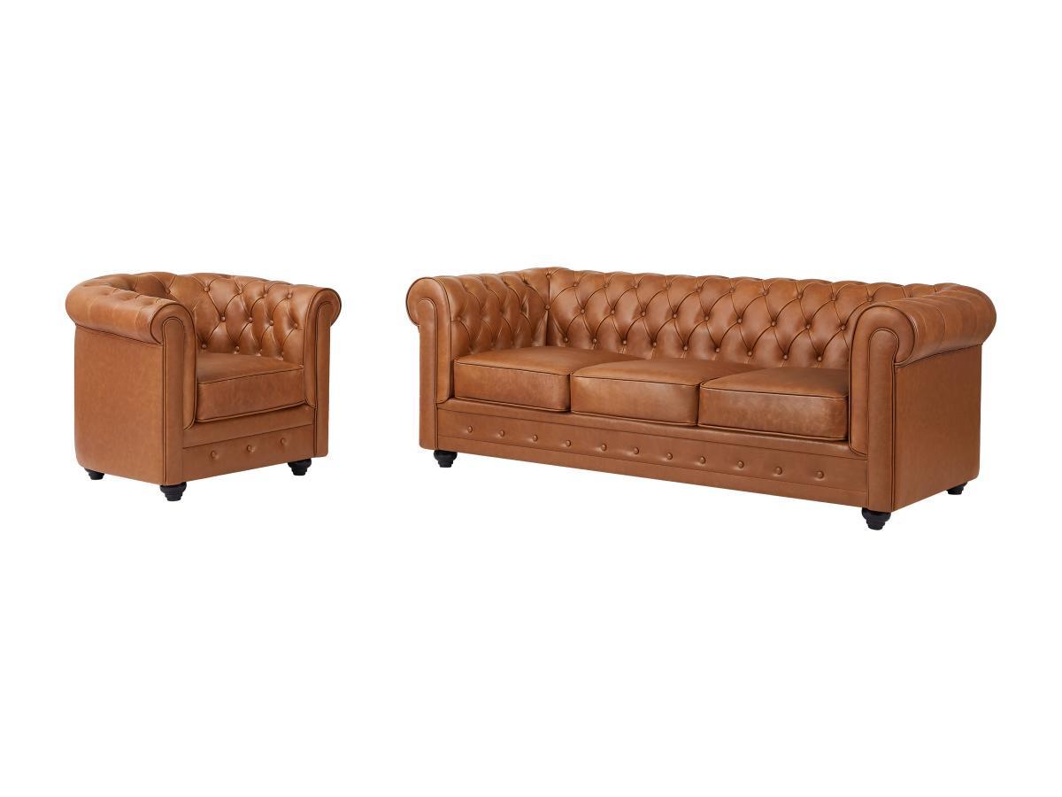 Image of Sofa 3-Sitzer & Sessel - Rindsleder - Camelfarben - CHESTERFIELD Sofa 3-Sitzer & Sessel - Rindsleder - Camelfarben - CHESTERFIELD