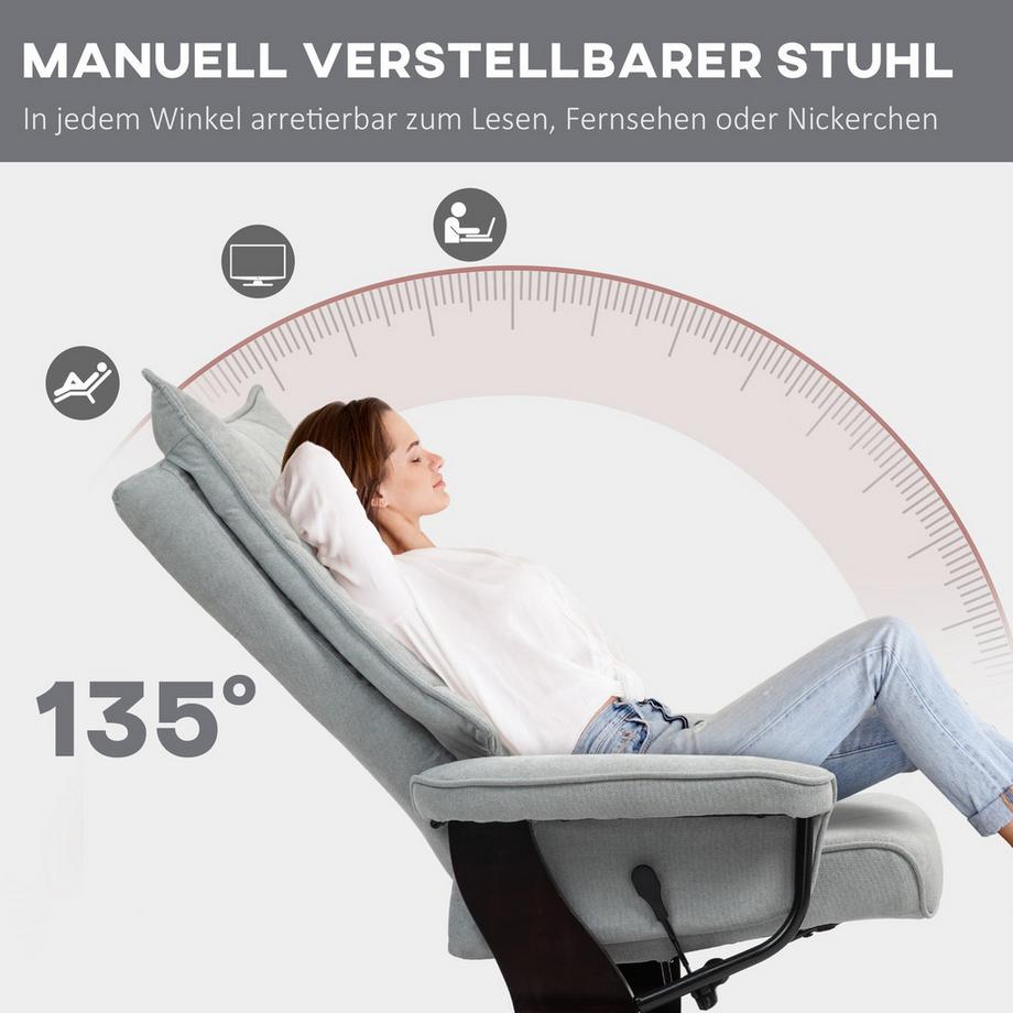 Northio Fauteuil de relaxation avec tabouret, fauteuil TV rotatif avec fonction inclinable, fonction berçante, fauteuil inclinable avec dossier haut double couche, aspect velours, pour salon, chambre à coucher, gris  
