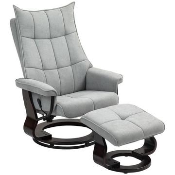 Fauteuil de relaxation avec tabouret, fauteuil TV rotatif avec fonction inclinable, fonction berçante, fauteuil inclinable avec dossier haut double couche, aspect velours, pour salon, chambre à coucher, gris
