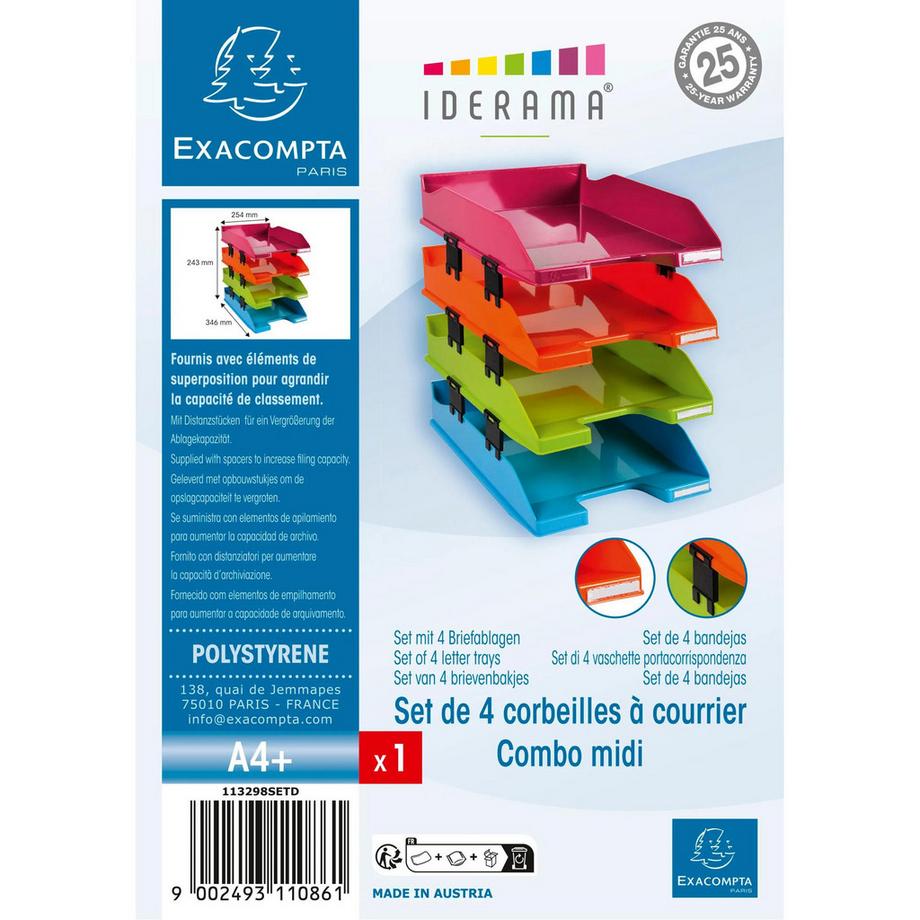Exacompta Set de 4 corbeilles-à-courrier Combo Midi Iderama  
