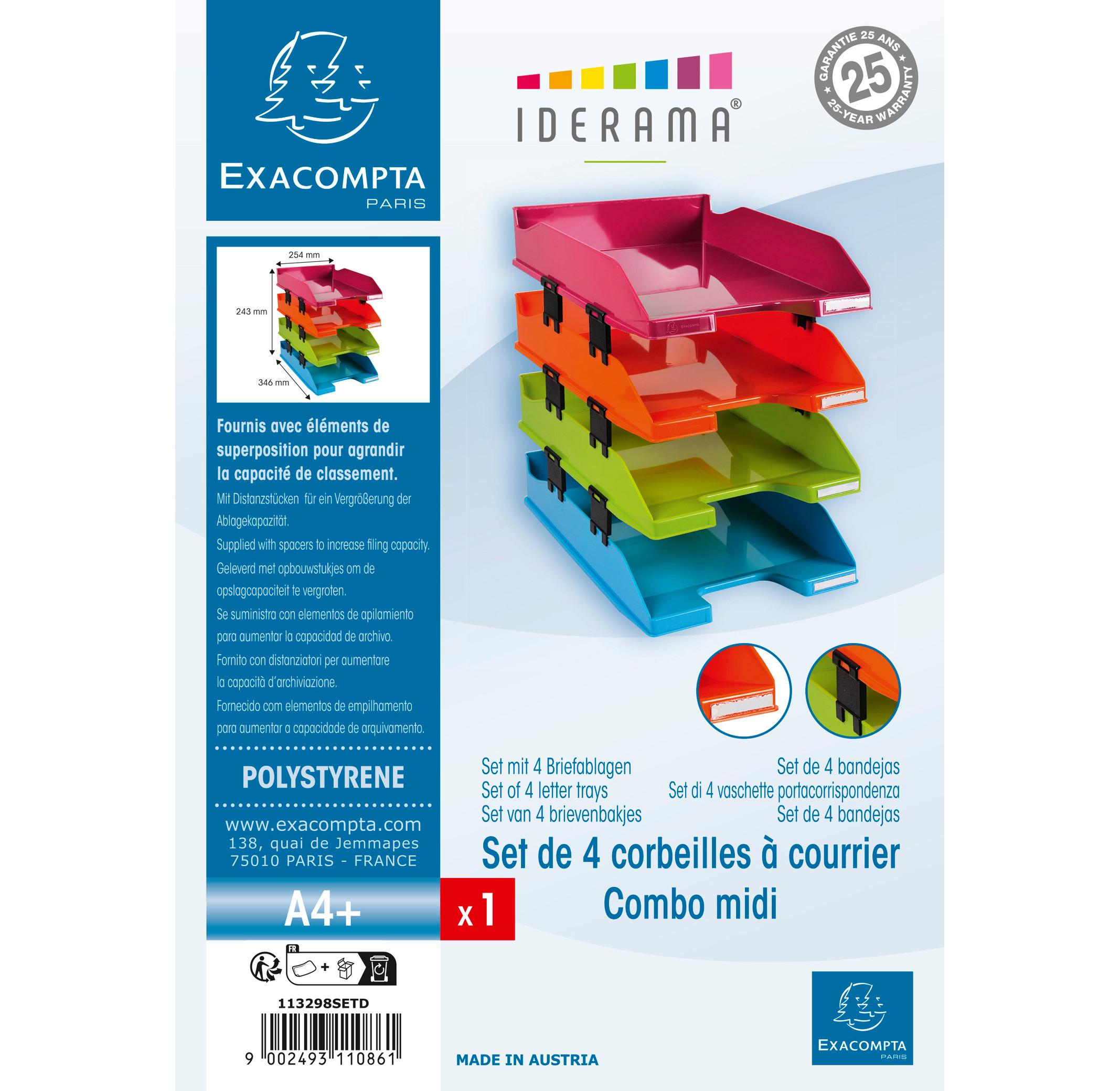 Exacompta Set de 4 corbeilles-à-courrier Combo Midi Iderama  