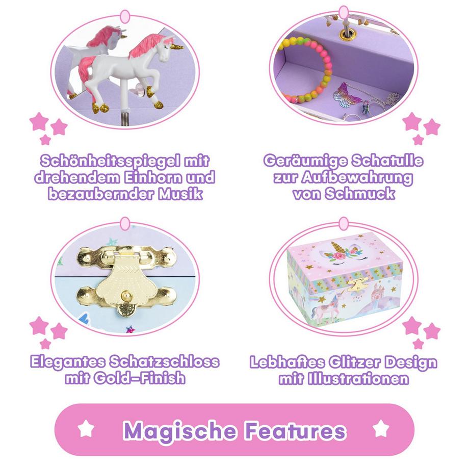 Only-bags.store  Boîte à bijoux musicale - design licorne avec figurine rotative et boîte à musique 