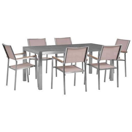 Beliani Ensemble de salle à manger de jardin pour 6 personnes en Granit Industriel GROSSETO  