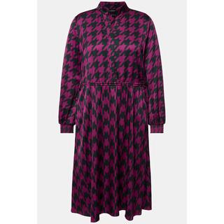 Ulla Popken  Robe midi à col en V et manches longues, motif pied-de-poule 