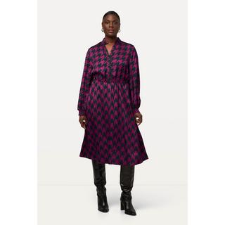 Ulla Popken  Robe midi à col en V et manches longues, motif pied-de-poule 