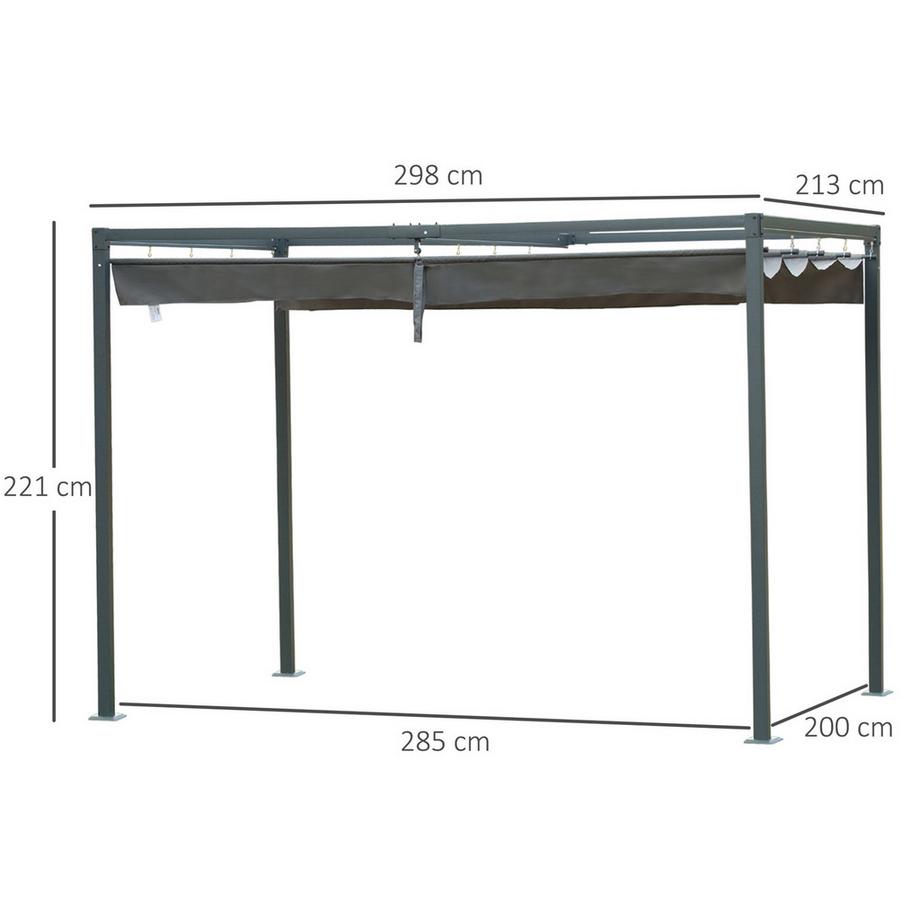 Northio  Pergola Pavillon Terrassenüberdachung mit Schiebedach 298 x 213 x 221 cm, Grau, wetterfestes Polyester für Garten & Terrasse 