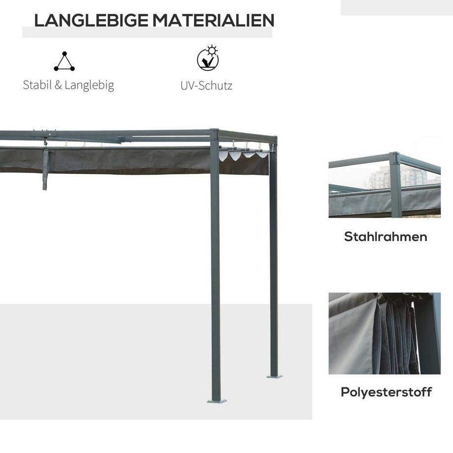 Northio  Pergola Pavillon Terrassenüberdachung mit Schiebedach 298 x 213 x 221 cm, Grau, wetterfestes Polyester für Garten & Terrasse 