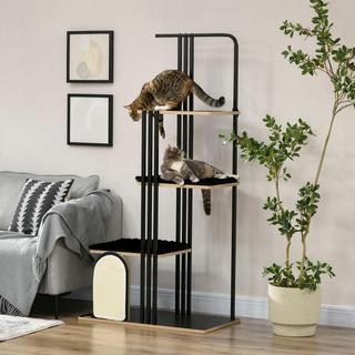 Northio  Arbre à chat 170 cm Grand griffoir avec coussins, griffoir, 3 plateformes, meuble pour chat en acier noir 