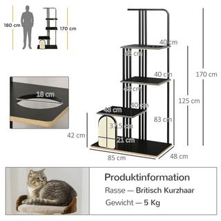 Northio  Arbre à chat 170 cm Grand griffoir avec coussins, griffoir, 3 plateformes, meuble pour chat en acier noir 