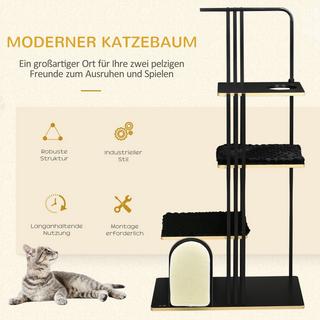 Northio  Arbre à chat 170 cm Grand griffoir avec coussins, griffoir, 3 plateformes, meuble pour chat en acier noir 