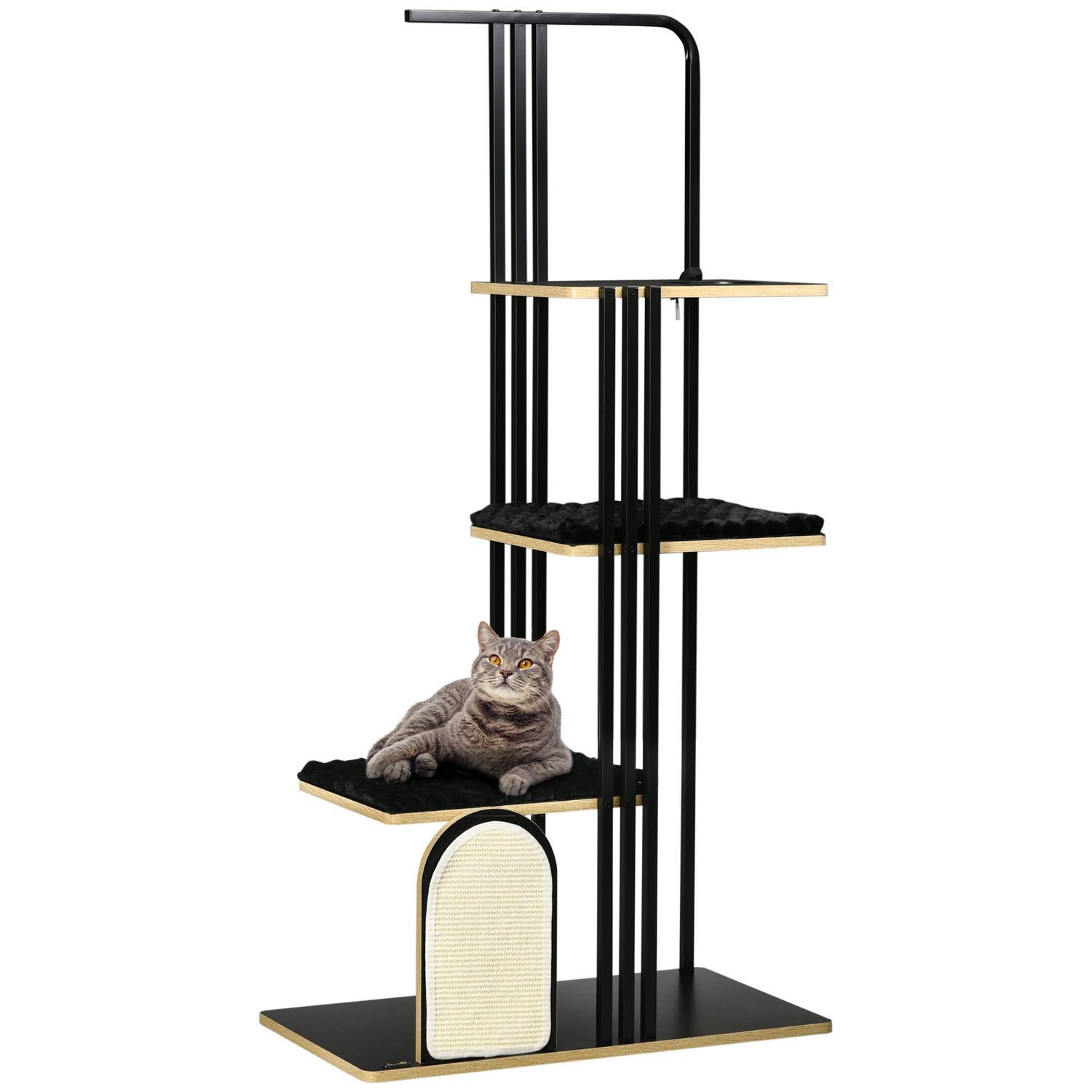 Northio  Arbre à chat 170 cm Grand griffoir avec coussins, griffoir, 3 plateformes, meuble pour chat en acier noir 