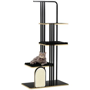 Arbre à chat 170 cm Grand griffoir avec coussins, griffoir, 3 plateformes, meuble pour chat en acier noir