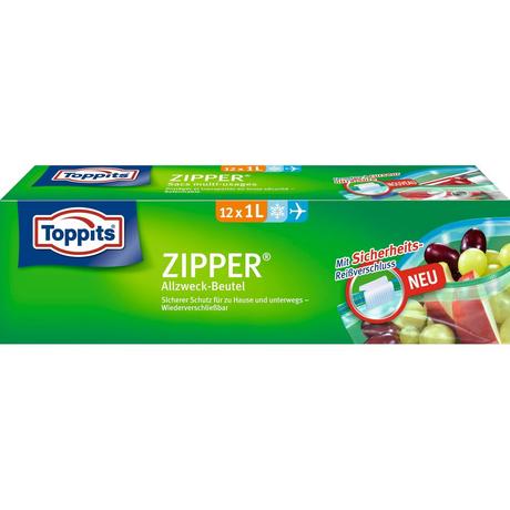 Toppits  Allzweckbeutel Zipper 12Stück 1Liter 20x15cm 