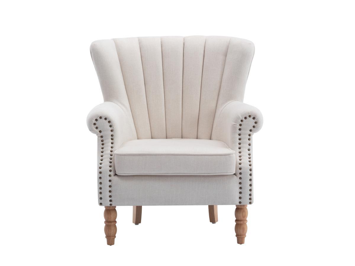 Vente-unique Fauteuil en tissu crème finition cloutée BATOUMI  