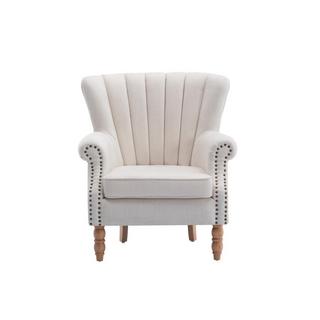 Vente-unique Fauteuil en tissu crème finition cloutée BATOUMI  